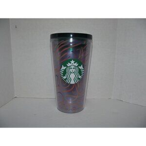 Starbucks 16 Oz. Tumbler With Lid - Purple & Green Swirl Design/Without Straw